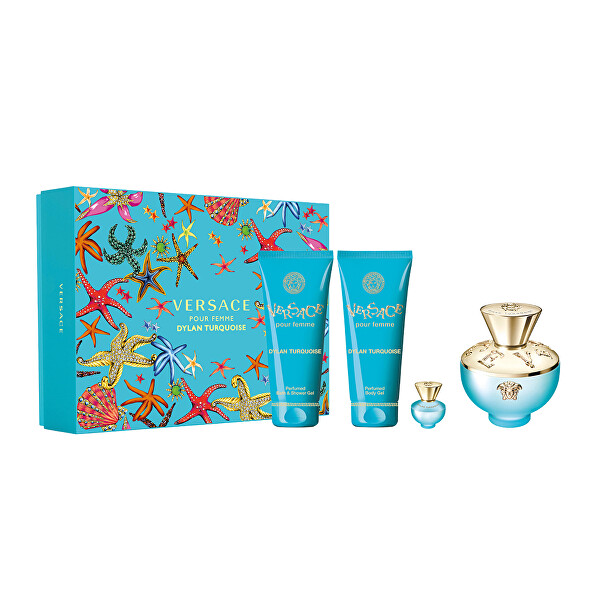 Versace Dylan Turquoise EDT 100 ml + sprchový gél 100 ml + telový gél 100 ml + EDT 5 ml darčeková sada