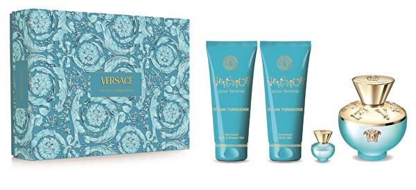 Versace Dylan Turquoise toaletná voda 100 ml + mlieko 100 ml + gél 100 ml + Edt 5 ml, darč. kazeta