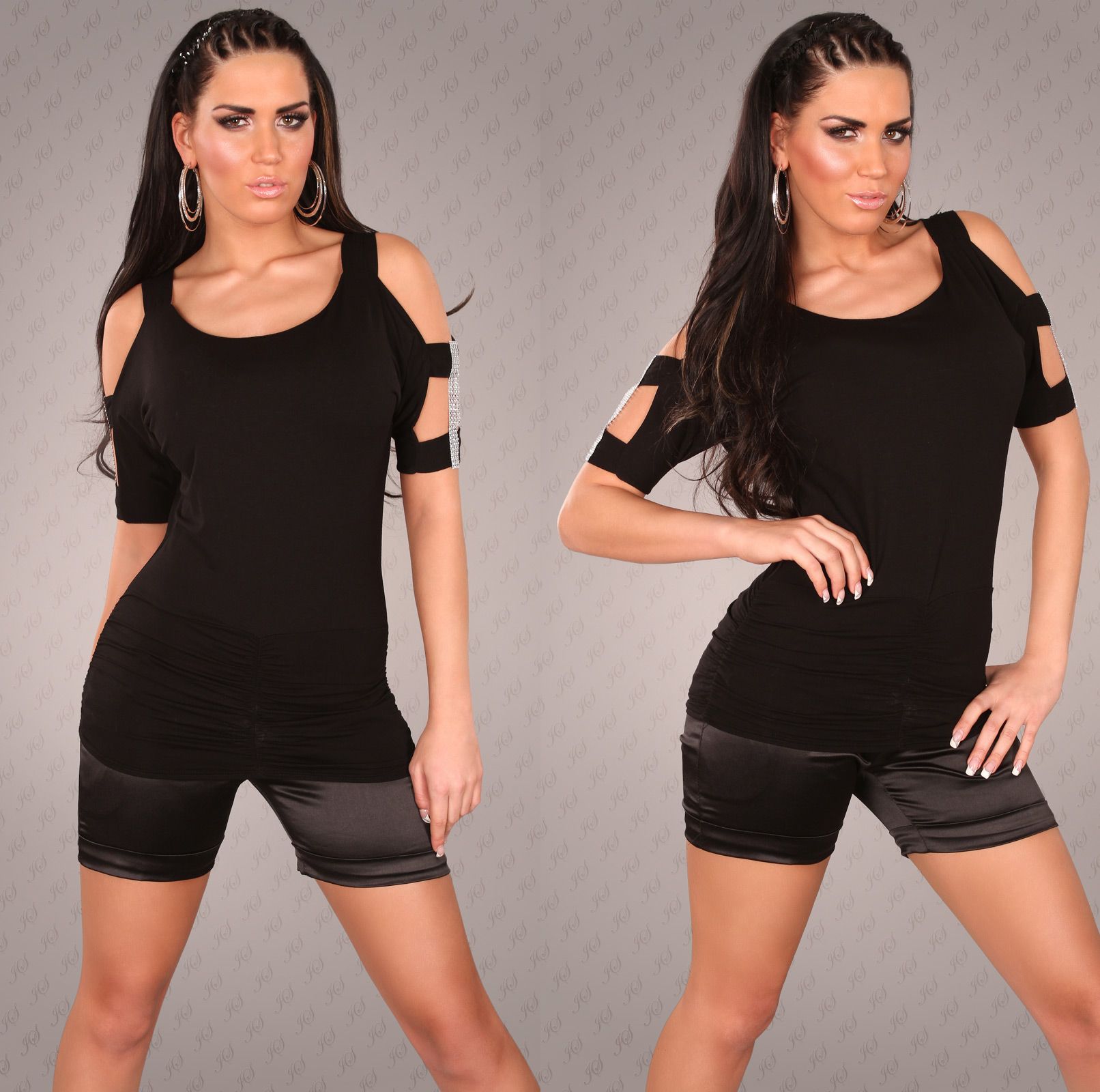 Top s ozdobnými rukávmi Čierna