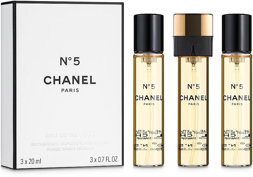 Chanel No 5 EDT plniteľný 20 ml + EDT náplň 2 x 20 ml pre ženy darčeková sada